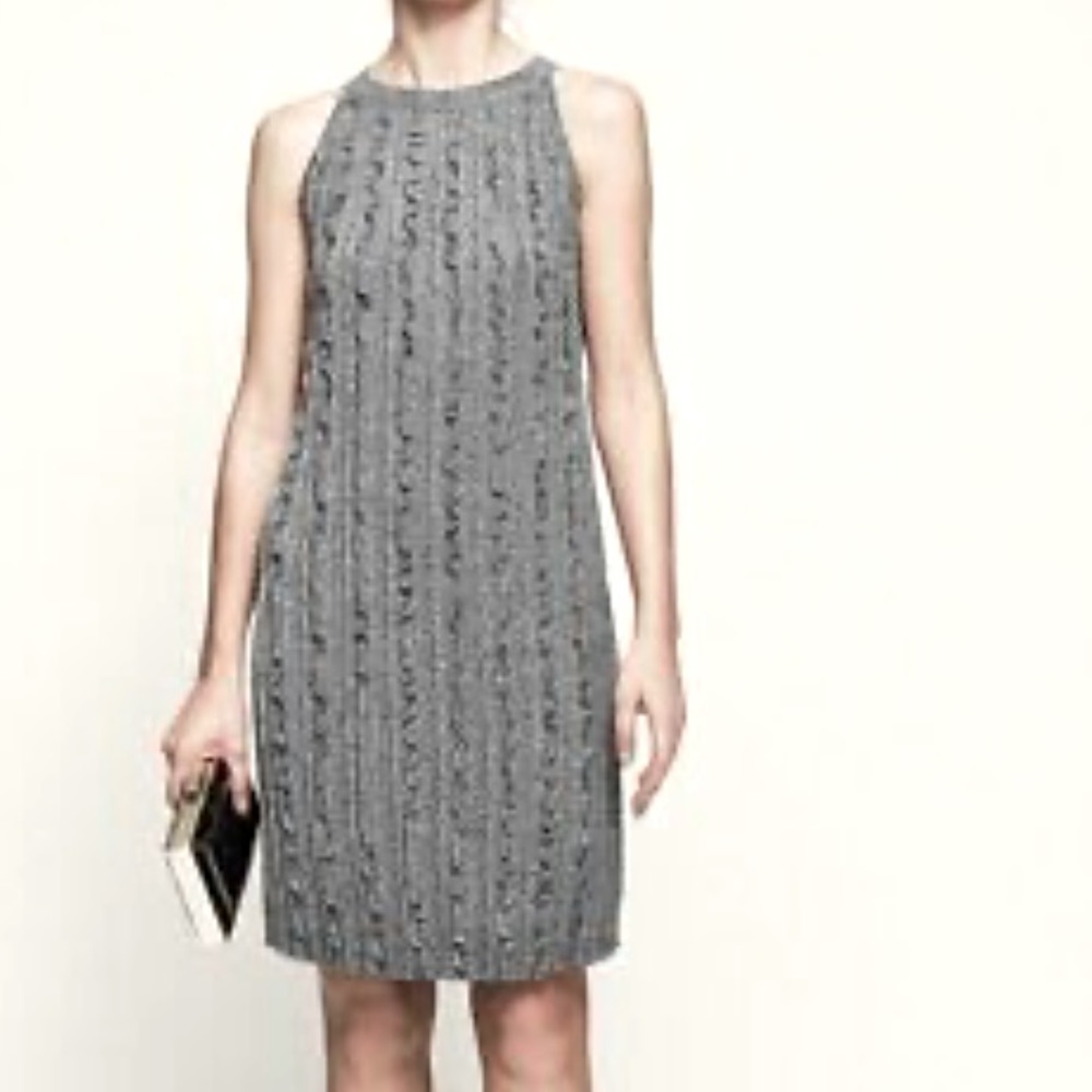 NWT Runway Reiss Metalic knit Silver dress US 10